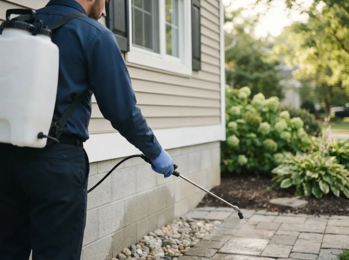 Pest control technician inspecting a home in Hugo, OK